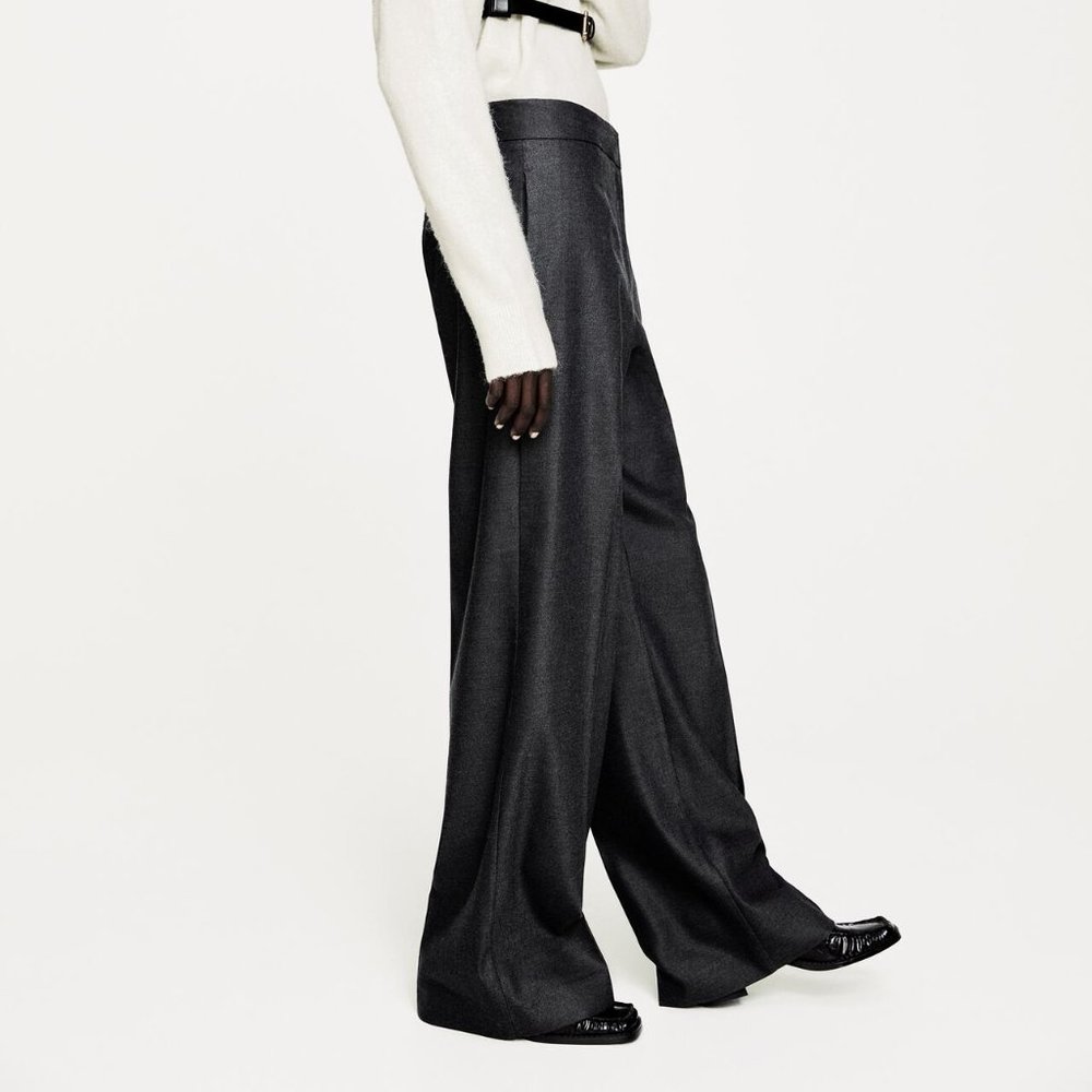 NWT Zara Size M Gray Wide Leg Trousers Linen Blend - Picture 2 of 4